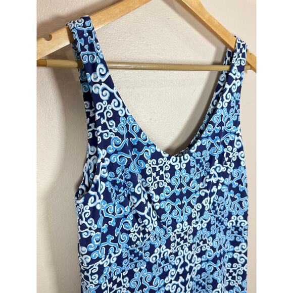 J. McLaughlin Maxi Dress Catalina Cloth Blue Geometric Print Stretch S Coastal - Picture 3 of 10